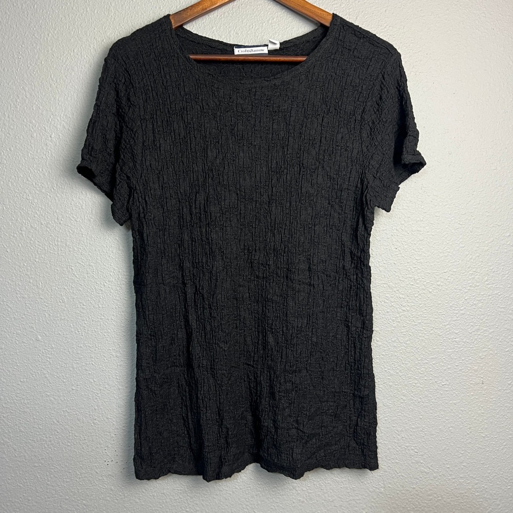 Croft & Barrow Women's Black Gauze Textured Whimsigoth Knit Short Sleeve Top - L